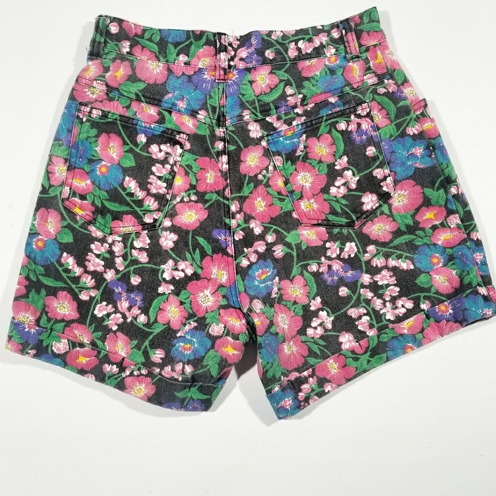 VTG 80s 90s Super High Waisted Floral Denim Shorts - Picture 5 of 5